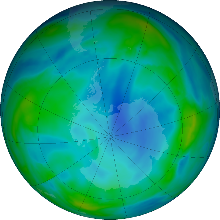 Antarctic ozone map for 25 June 2022